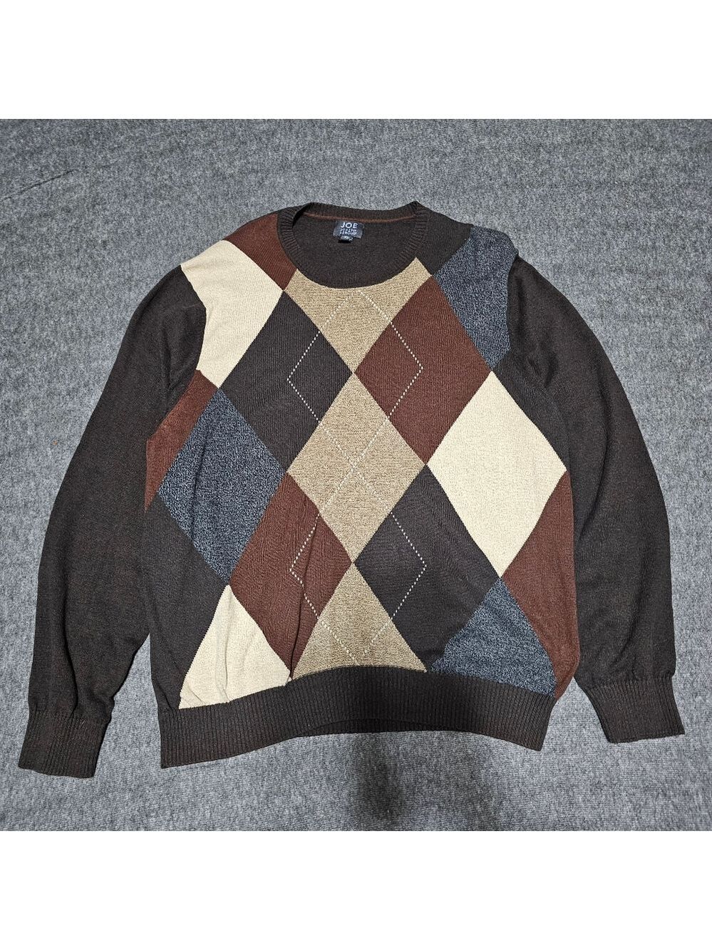 Joe Joseph Abboud XL Argyle Cotton Crewneck Sweater Brown